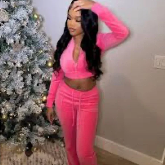 Pink Velour Velvet Women's Jumpsuit - Picture 9 of 11